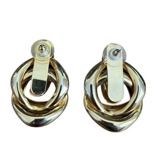 Vintage Earrings 80’s Large Double Hoop Gold Tone Pierced - Picture 2 of 2